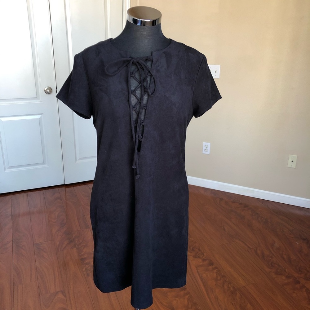 WAYF Faux Suede Lace Up Dress - Picture 1 of 8
